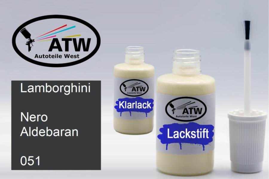 Lamborghini, Nero Aldebaran, 051: 20ml Lackstift + 20ml Klarlack - Set, von ATW Autoteile West.